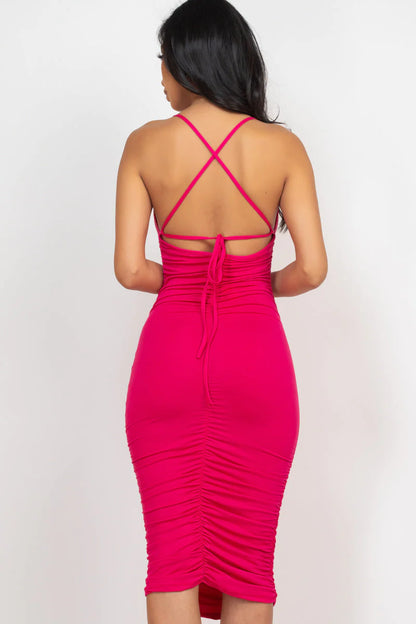 Ruched Crisscross Back Midi Dress (CAPELLA)